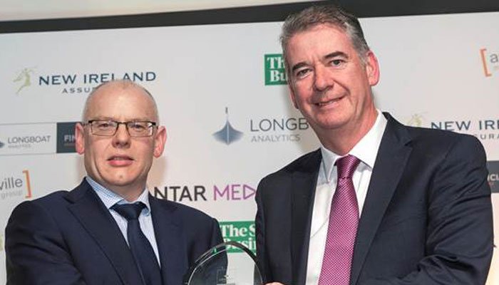 Zurich's Joe Creegan accepting the Longboat Analytics Award