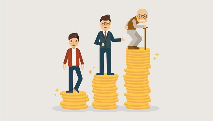 Illustration of man at different ages qualifying for the Pension