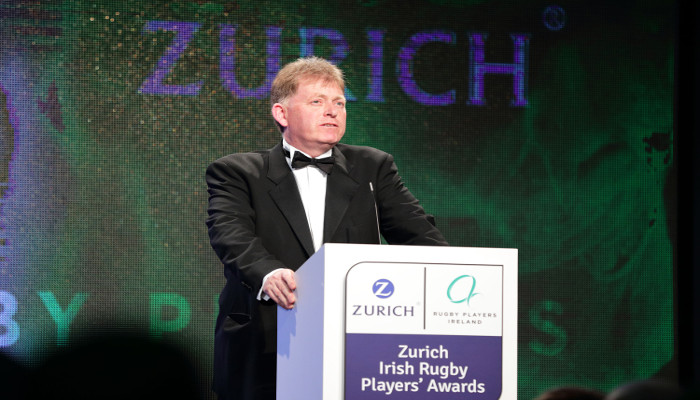 Zurich CEO Anthony Brennan speaking at the Rugby Players Awards