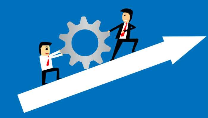 illustration of two men on an arrow