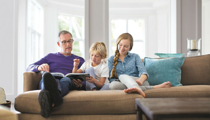 family on sofa