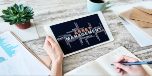 Asset management words cloud on screen