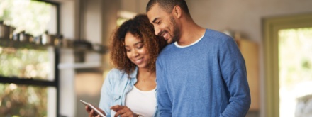 couple at home in kitchen
