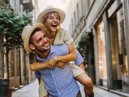 young tourist couple on holiday
