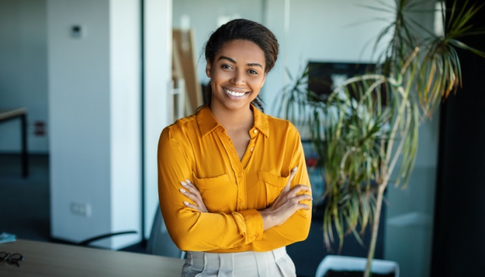 Smiling woman in office