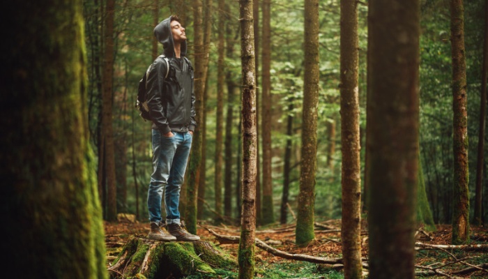 young man in forest