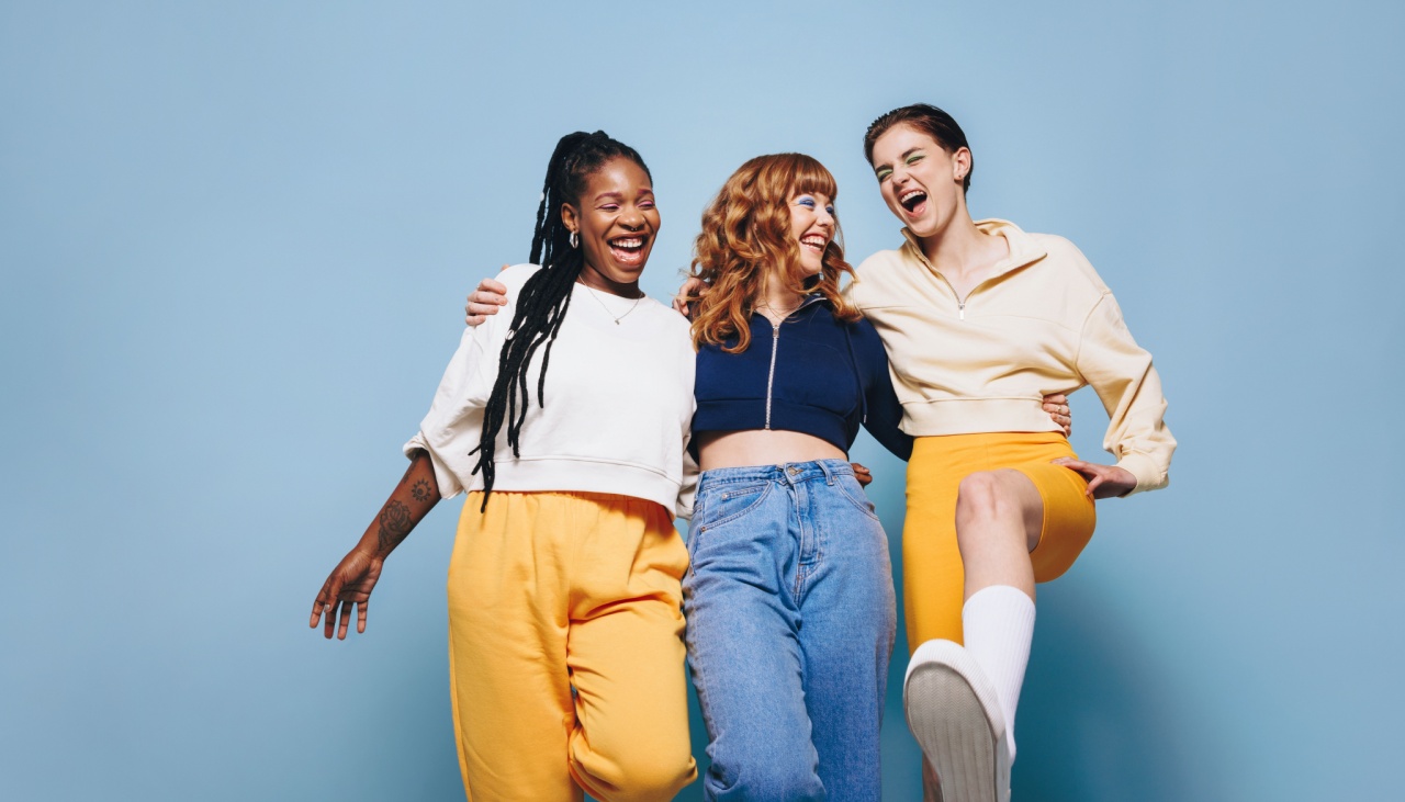 Group of three happy female friends
