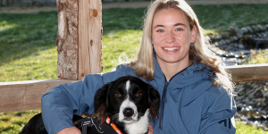 Kathy Baker Rugby 7s player with her dog