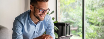 young man on digital tablet