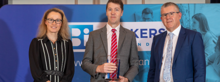 David Warren, Chief Investment Officer, Zurich Life, with Samantha Nagle, President of Brokers Ireland & Diarmuid Kelly, CEO Brokers Ireland at the brokers Ireland excellence awards