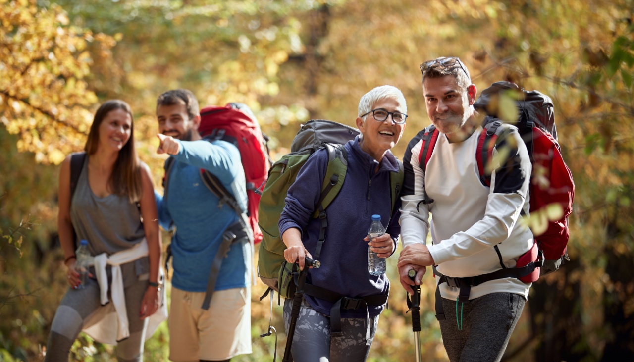 group of four friends out hiking