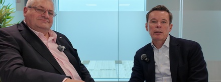 Colm Mulligan and Ronan O'Neill from Zurich sitting together for a vodcast recording on pensions for self employed