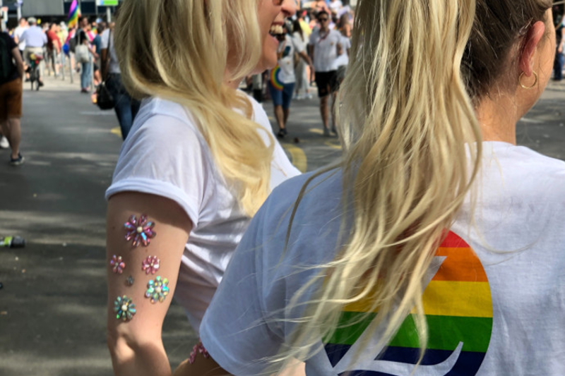 Two woman at pride parade