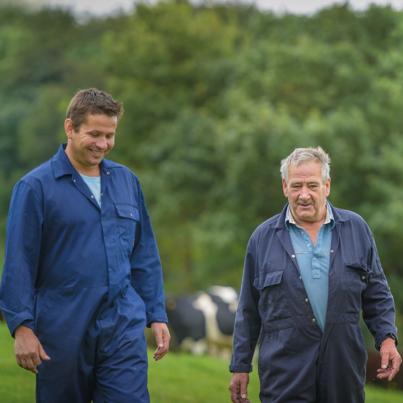 father and son farmers in field