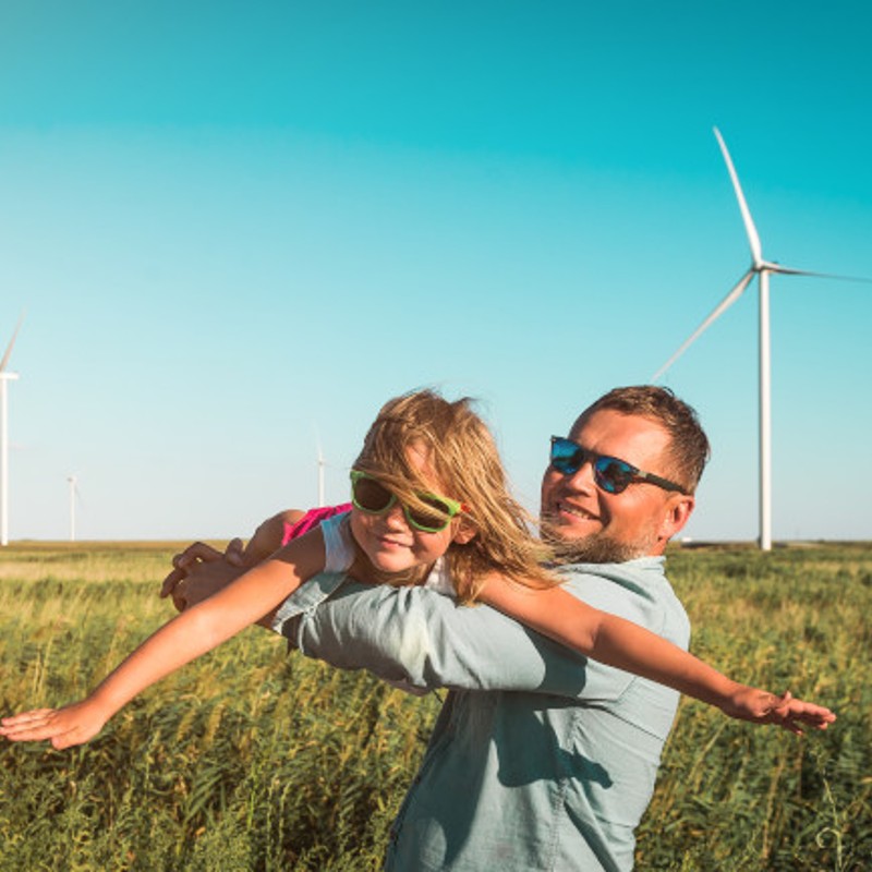 father and daughter in field