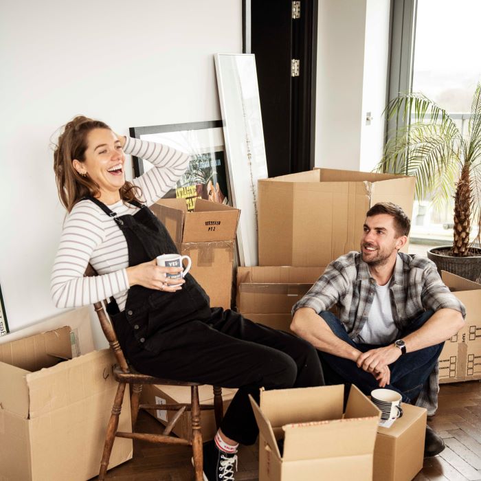 couple packing boxes