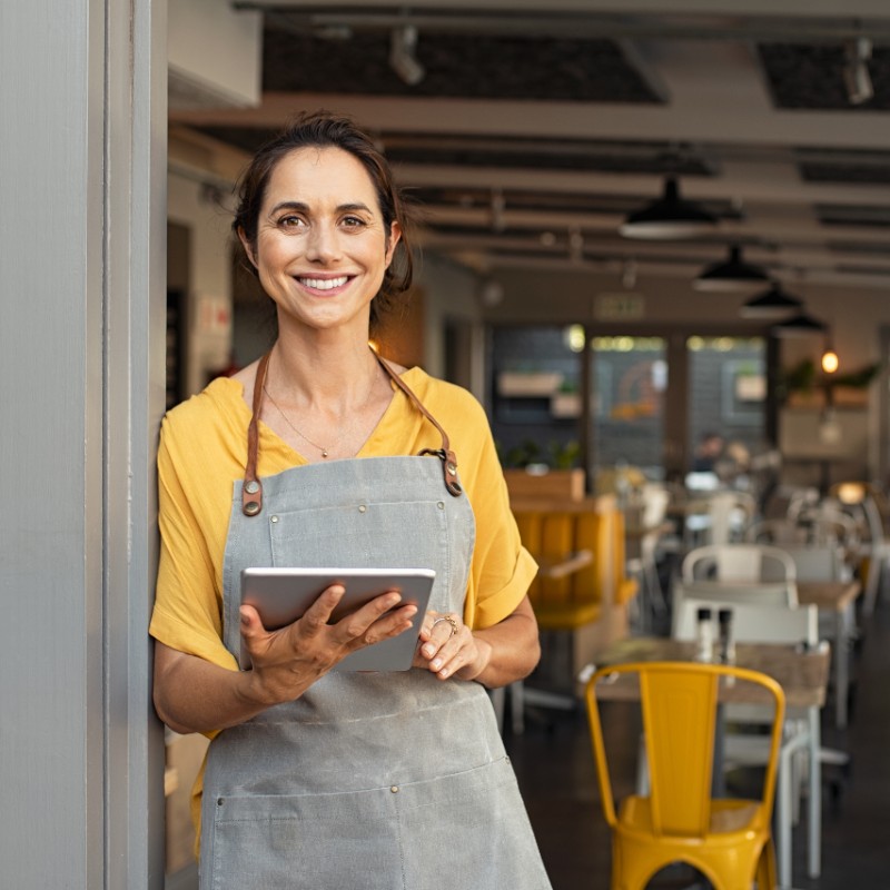 woman at door or restaurant